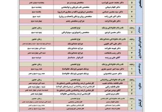 برنامه حضور پزشکان در مجتمع بهداشتی درمانی شفا استهبان از تاریخ ۱۹ الی ۲۴ آبان ماه ۱۴۰۳